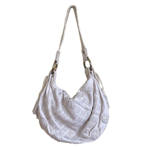 Isabella Fiore Handbags - Isabella Fiore Hobo Bag Cream White Leather Fringe Shoulder Braided Tassel EUC